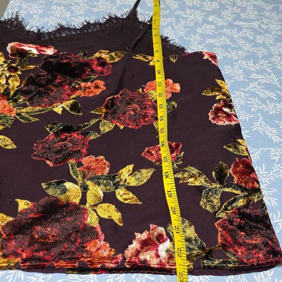 Womens Sz XL Velvet Burnout Dark Floral Lace Trim Camisole Purple Red Gold Y2K - Picture 8 of 11